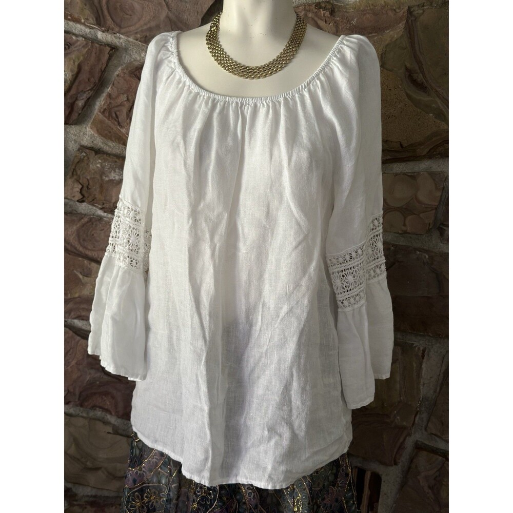 Alessia Pacini Italy White Linen Tunic Top Women Sz S‎ Beachie coastal vacation - Picture 10 of 16